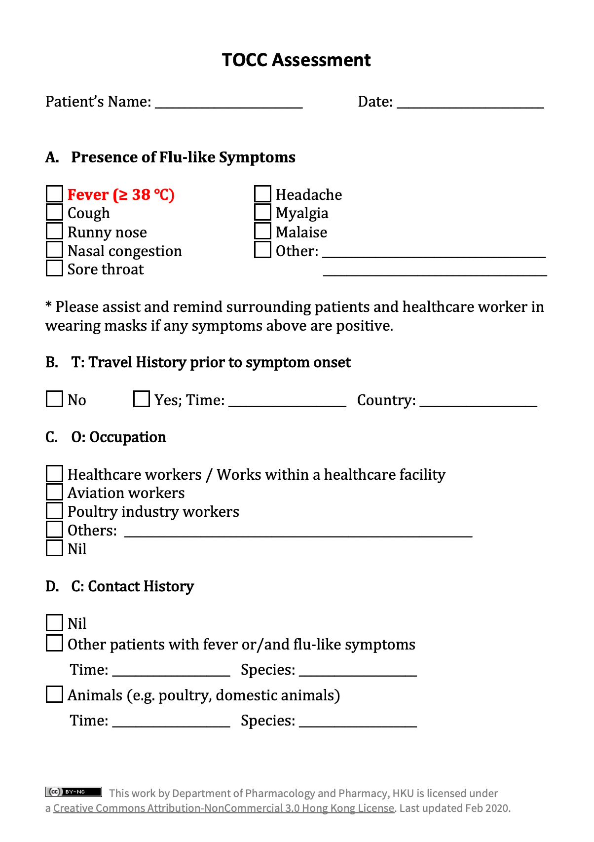 TOCC Assessment Form